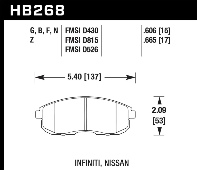 Hawk 03-04 G35/03-05 G35X/ 02-05 350z w/o Brembo HPS Street Front Brake Pads - Image 2