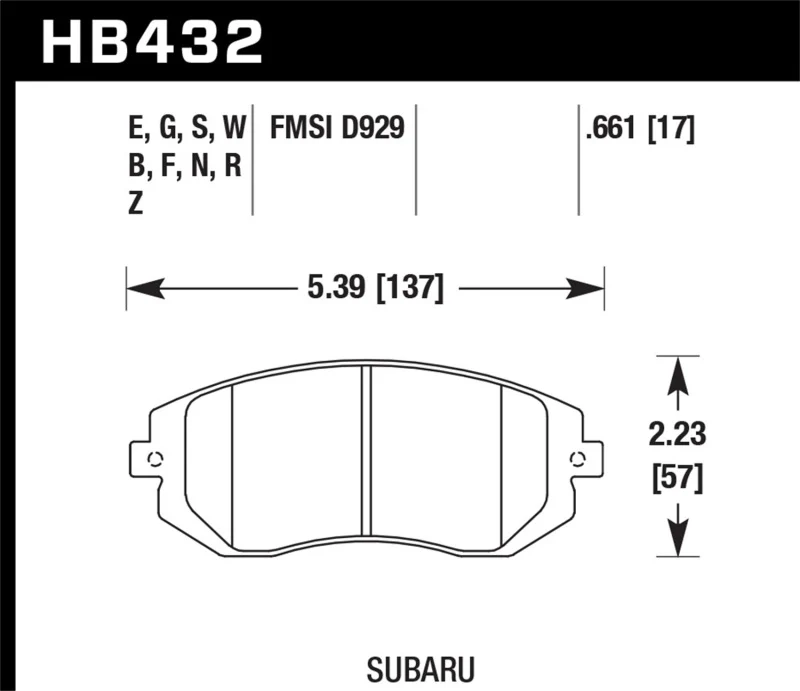 Hawk 03-05 WRX / 08 WRX / 09 Legacy 2.5i NA ONLY D929 HPS Street Front Brake Pads - Image 2