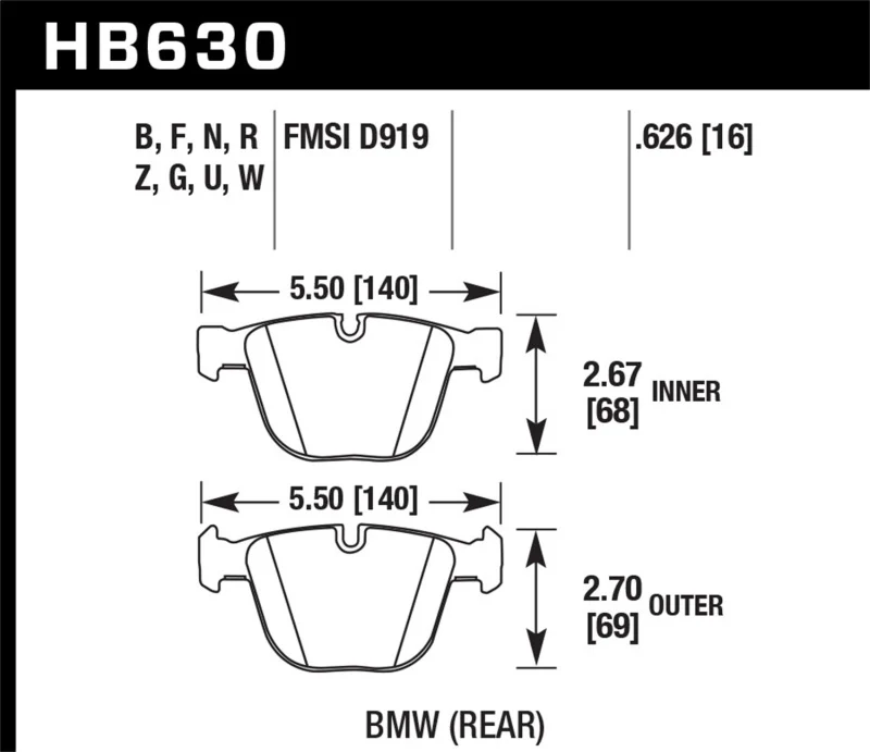 Hawk 04-10 BMW 535i/545i/550i / 04-10 645Ci/650i /02-09 745i/745Li/750 DTC-70 Race Rear Brake Pads - Image 2