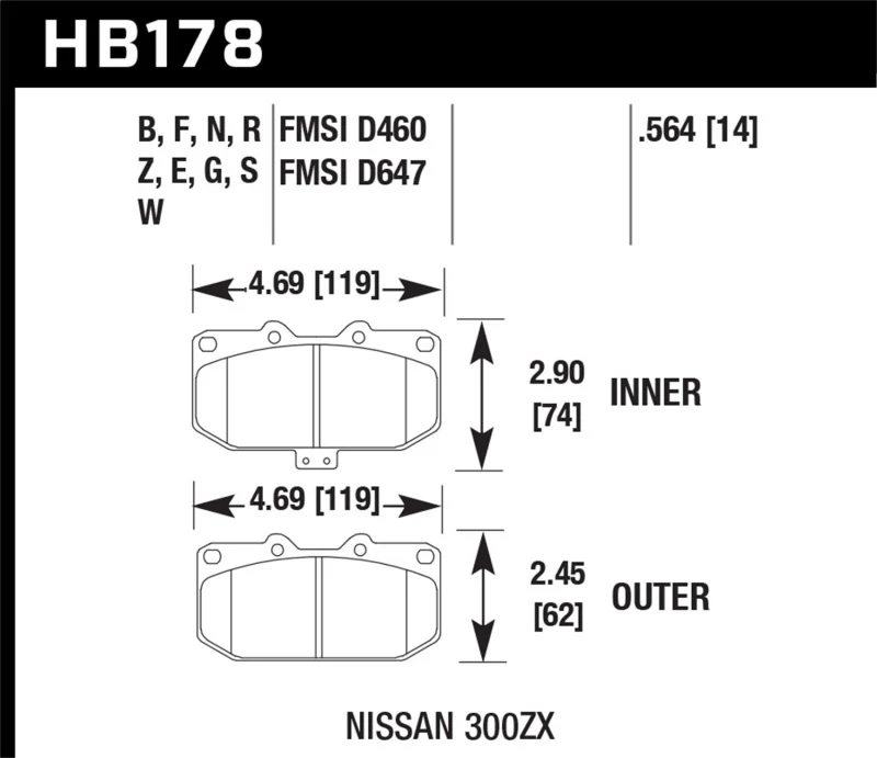 Hawk 06-07 WRX / 89-96 Nissan 300ZX / 89-93 Skyline GT-R HPS Street Front Brake Pads - Image 2