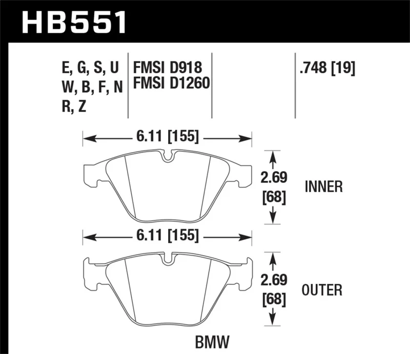 Hawk 07-09 BMW 335d/335i/335xi / 08-09 328i/M3 HPS Street Front Brake Pads - Image 2
