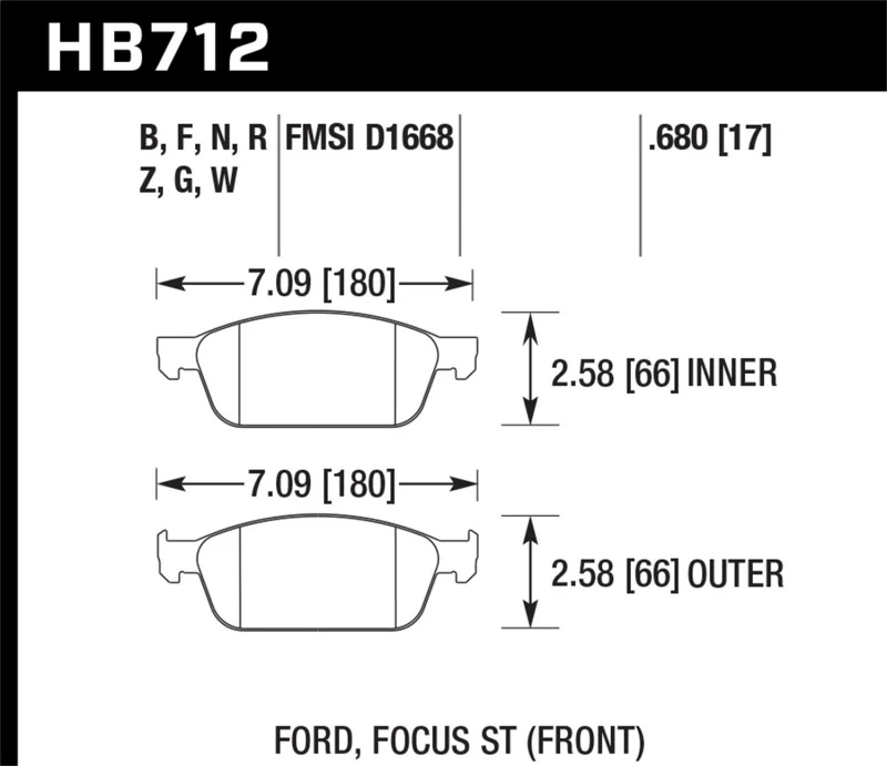 Hawk 13 Ford Focus HPS Front Street Brake Pads - Image 2