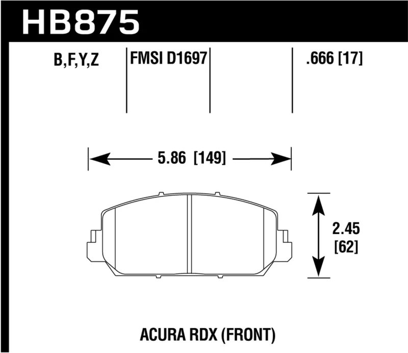 Hawk 14-17 Acura RDX/RLX Performance Ceramic Street Front Brake Pads - Image 2