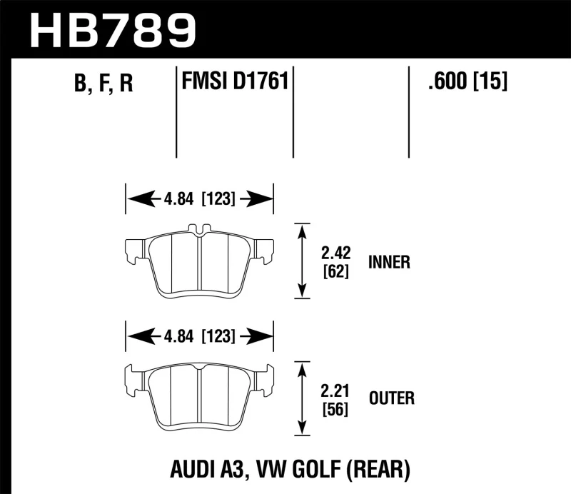 Hawk 15-20 Audi A3/S3 Performance Ceramic Street Rear Brake Pads - Image 2
