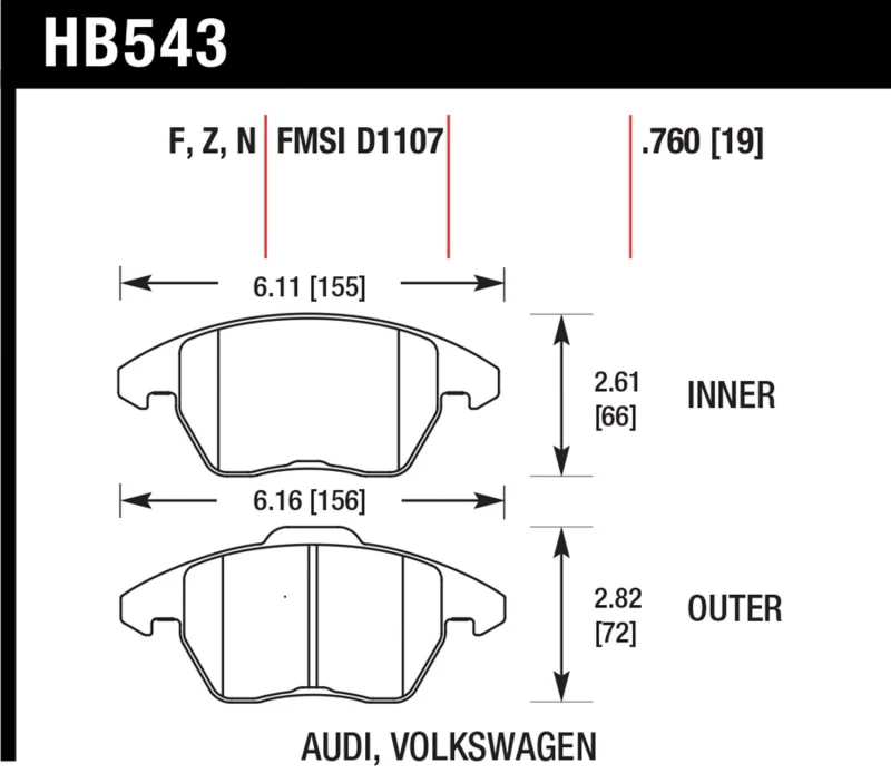 Hawk 2006-2009 Audi A3 TFSIi Quattro 2.0 HPS 5.0 Front Brake Pads - Image 2