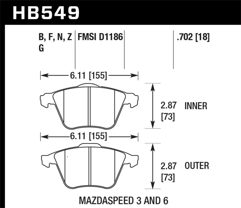 Hawk 2007-2013 Mazda 3 Mazdaspeed HPS 5.0 Front Brake Pads - Image 2