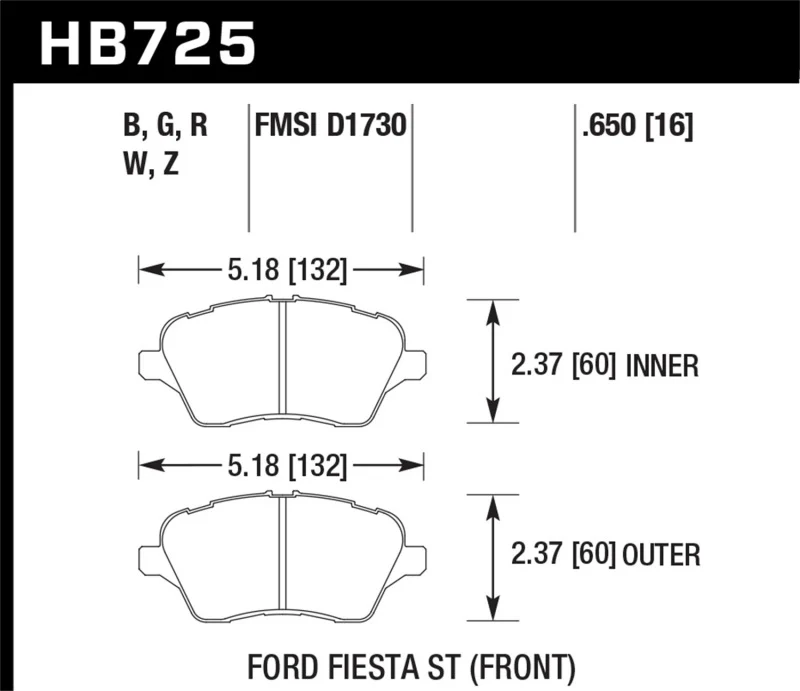 Hawk 2014 Ford Fiesta ST HPS 5.0 Front Brake Pads - Image 2