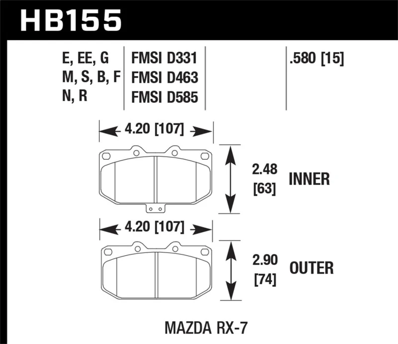 Hawk 93-95 Mazda RX-7 HPS Street Front Brake Pads - Image 2
