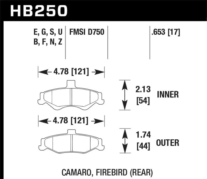 Hawk 98-02 Chevrolet Camaro 5.7L/3.8L / 98-02 Pontiac Firebird 5.7L/3.8L HPS Street Rear Brake Pads - Image 2