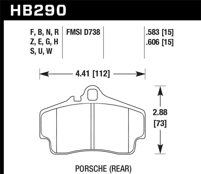 Hawk 98 Porsche 911 Targa/99-08 911 Carrera 4/00-06 Boxster S DTC-70 15mm Rear Brake Pads - Image 2