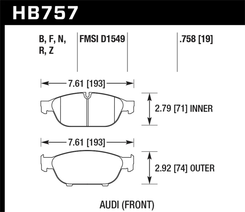 Hawk Audi 2013 A5 Quattro / 12-16 A6 Quattro/A7 Quattro/A8 Quattro HPS 5.0 Front Brake Pads - Image 2