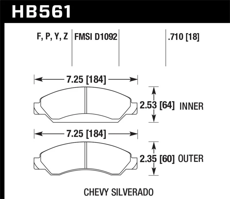 Hawk Cadillac / Chev Avalanche/Silverado/Suburban/Tahoe / GMC Sierra Yukon HPS Front Street Brake Pa - Image 2