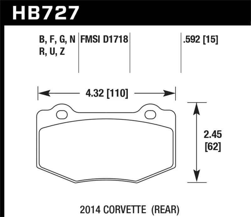 Hawk DTC-30 2015 Chevy Corvette Z06 Rear Race Brake Pads - Image 2
